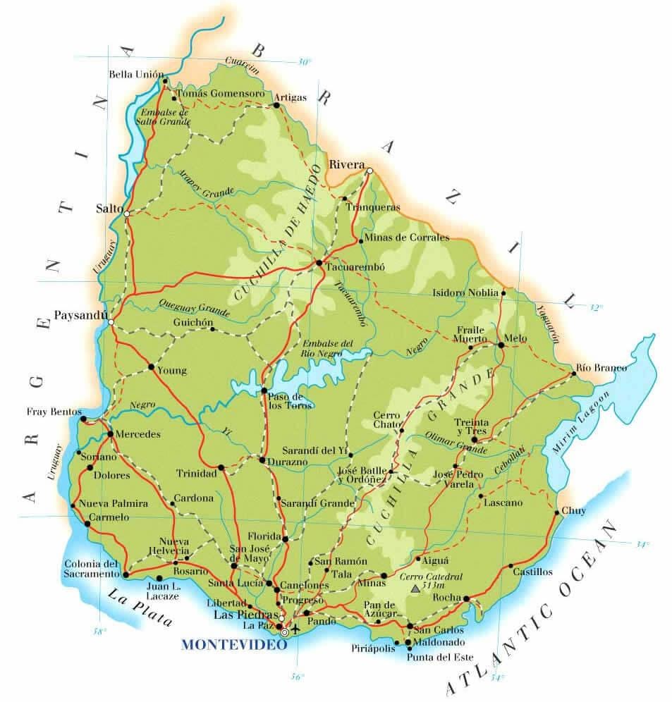 Карта на Уругвай география