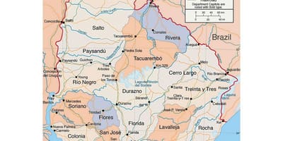 Карта на Уругвай с града